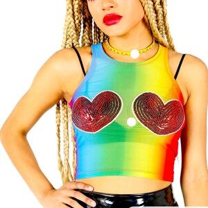 Iron Fist Somewhere Rainbow Crop Tank Top Women Color Multi Size XL